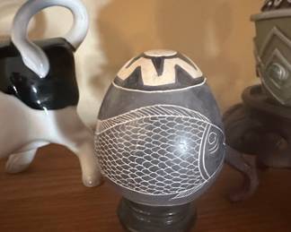 Hand-Carved Soapstone Egg with Fish Motif