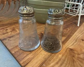 Vintage Glass Salt and Pepper Shakers with Ornate Metal Tops