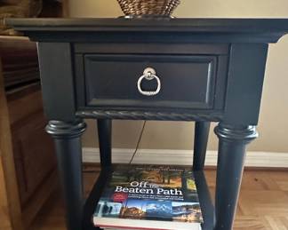 Black Wooden End Table with Drawer