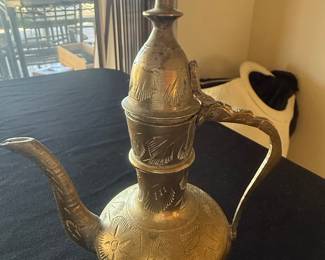 Vintage Etched Brass Aftaba Pitcher