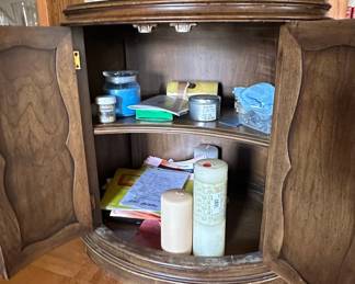 Vintage Curved Door Accent Cabinet with Wood Grain Detail