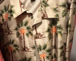 SilkLand Women's 100% Pure Silk Blouse with Monkey and Palm Tree Print
