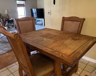 Rustic Oak Dining Set with Upholstered Chairs