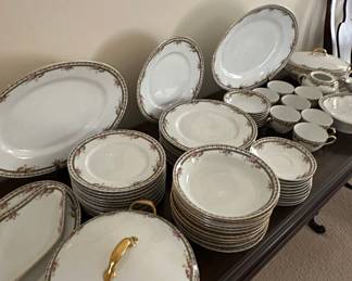 Haviland Limoges Porcelain Dinnerware Set with Pink Roses and Gold Trim