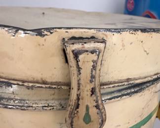 Vintage Children's Tin Hat Box with Princess and Green Band Illustration