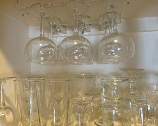 Assorted Glassware Set with Shamrock Shot Glasses and Acrylic Wine Glass Rack