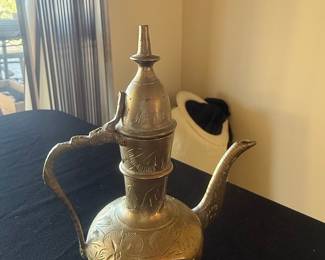 Vintage Etched Brass Aftaba Pitcher