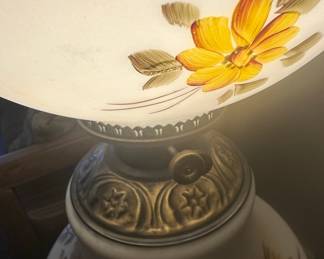 Vintage "Gone With The Wind" Style Hand-Painted Oil Lamp with Floral Motif