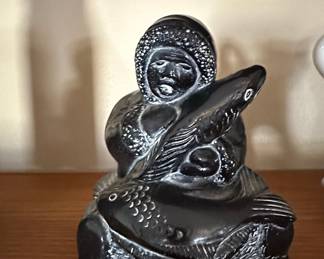 Aardvark Canada Inuit Soapstone Carving of Woman with Fish