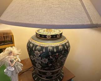 Hand-Painted Ceramic Ginger Jar Lamp with Floral Motif