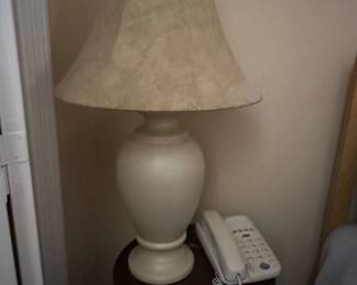 Cream Ceramic Ginger Jar Table Lamp with Beige Fabric Shade