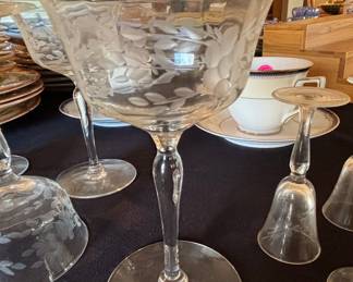 Etched Glass Coupe Glasses - Glastonbury Lotus Pattern