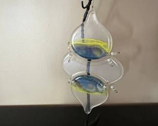 Murano Glass Style Hourglass Sculpture with Metal Stand