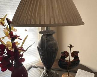 Vintage Urn-Style Table Lamp with Fluted Base and Pleated Shade