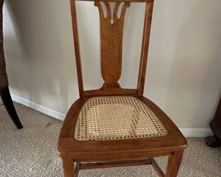 Antique Neoclassical Side Chair with Flame Splat and Cane Seat