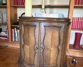 Vintage Curved Door Accent Cabinet with Wood Grain Detail