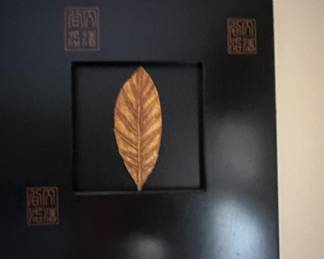 Framed Pressed Leaf Wall Art with Asian Motifs