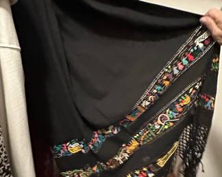 Vintage Embroidered Silk Piano Shawl