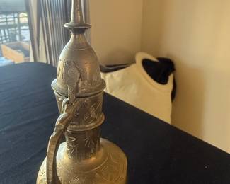 Vintage Etched Brass Aftaba Pitcher