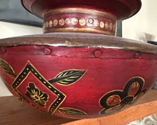 Hand-Painted Middle Eastern Riveted Metal Spittoon Vase
