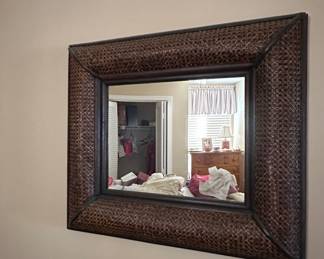 Vintage Rattan and Dark Wood Framed Mirror