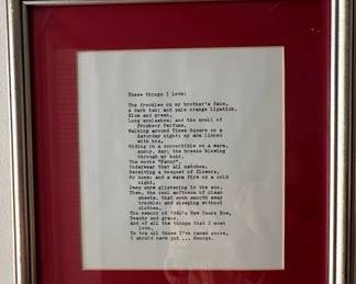 Framed Poem: "These things I love:"