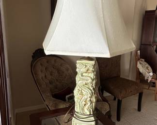 Mid-Century Asian Dragon Ceramic Table Lamp