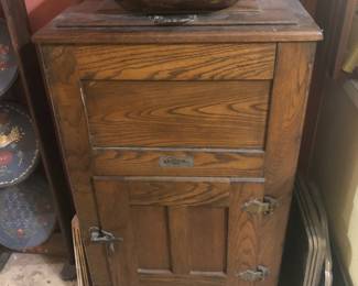 Antique Wooden Ice Chest. Full of Cook Books! Vintage Wooden Bowl