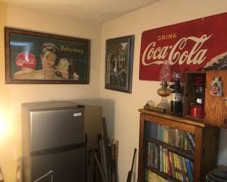 Early Coke Signs & Small Refrigerator 