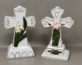 Lot 188 | Pair of Ceramic Porcelain Cross Figurines
