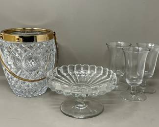 Lot 268 | Pressed Glass Ice Bucket, Pedestal Dish, Glasses
