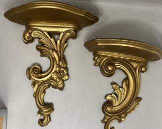 Lot 247 | Vintage Syroco Goldtone Wall Shelves Shelf Pair
