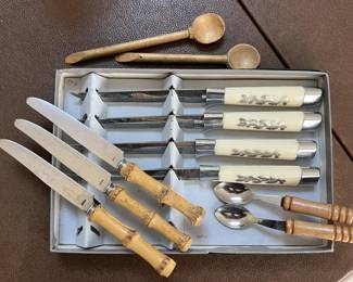 Lot 48 | Vintage Sterling Inlay Steak Knives, Bamboo
