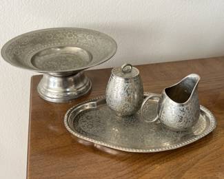 Lot 27 | Chromed Indian Brass Cream Sugar w Tray
