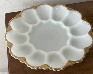 Lot 28 | Gold Accented Vintage Milkglass Deviled Egg Tray
