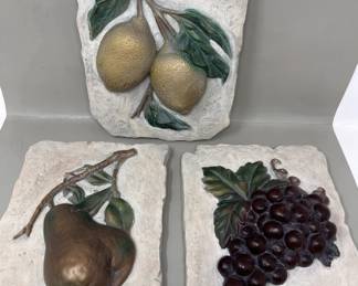 Lot 216 | Trio of Cast Plaster Fruit Hanging Wall Tiles
