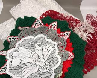 Lot 289 | Vintage Laces; Lace Vallances, Doilies, Christmas
