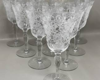 Lot 77 | Etched Glass 6" Tall Stemmed Glasses

