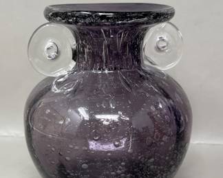 Lot 306 | Hand Blown Amethyst Art Glass Handled Vase
