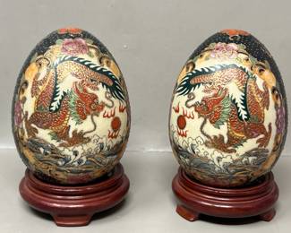 Lot 303 | Pair of Chinese Satsuma Porcelain Eggs on Stands

