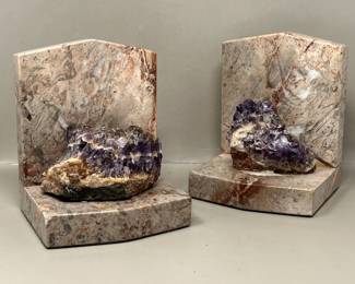 Lot 122 | Amethyst on Marble Bookend Geode Bookends
