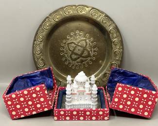 Lot 279 | 1970s Indian Brass Plate & Carved Stone Taj Mahal

