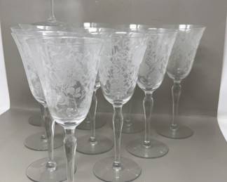 Lot 76 | Etched Glass Wine Water Goblet Glasses
