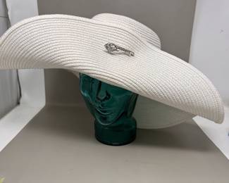 Lot 66 | White Wide Brim Sun Hat w Brooch has stain

