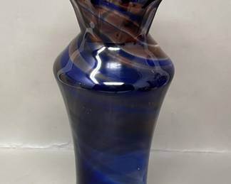 Lot 308 | Cobalt & Amethyst Swirl Art Glass Ruffle Vase
