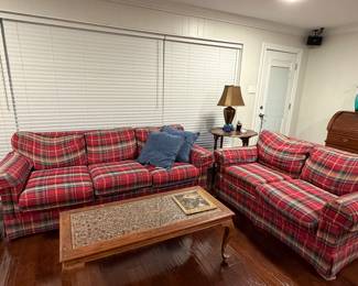 Antique carved wood coffee table with glass top