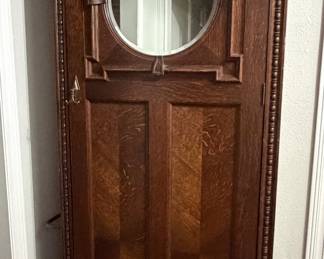 NARROW SILKY OAK COAT CUPBOARD WITH 1 DOOR AND MIRROR ROSENSTENGEL