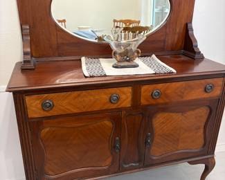 Antique Queen Anne Sideboard Mahogany with oval mirror 