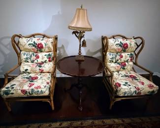 Rattan and Bamboo Wing Back Chairs