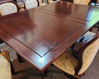 A fantastic Oriental style Table with 8 Brocade Covered Dining Chairs!